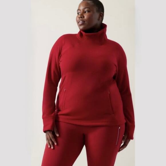ATHLETA Red Altitude Polartec Funnel Neck Sweatshirt Pockets Cozy Plus Size 2X - Picture 1 of 15